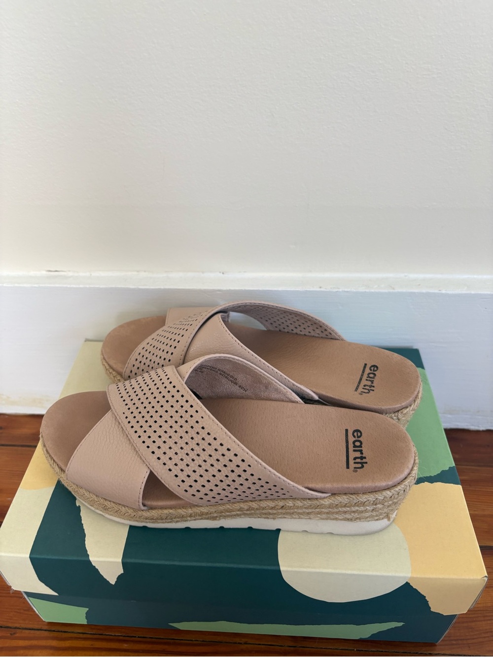 Earth Beige Perforated Cross-Strap Slide Sandals